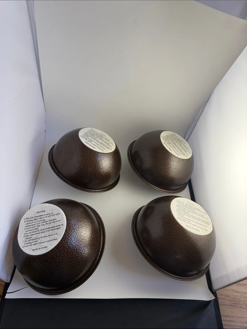 Bronze Color  Hammered Texture Tabletop Citronella Oil Lamps in Metal set of 4